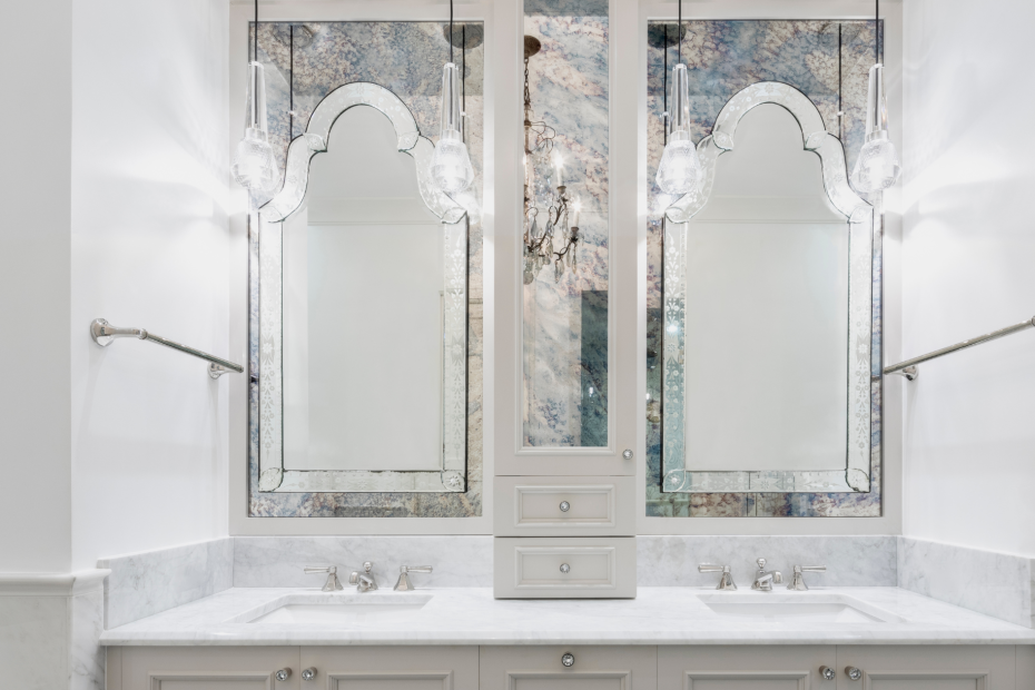 Image of double vanity with focal point being Moroccan-style mirrors