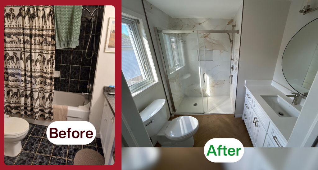 before and after of VH bathroom renovation